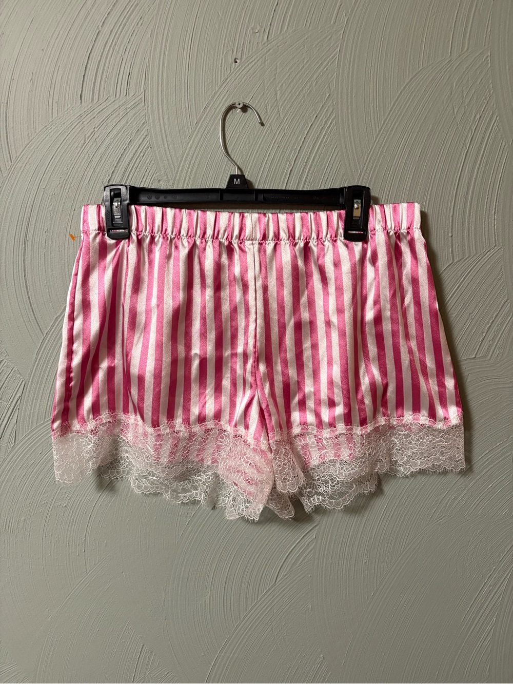 VS Silky Pink Stripe Lace-Trim Sleep Shorts